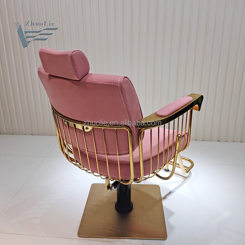 Luxury Pink Gold Hair Salon Furniture Styling Chair Vintage Nail Barber Shop Chair