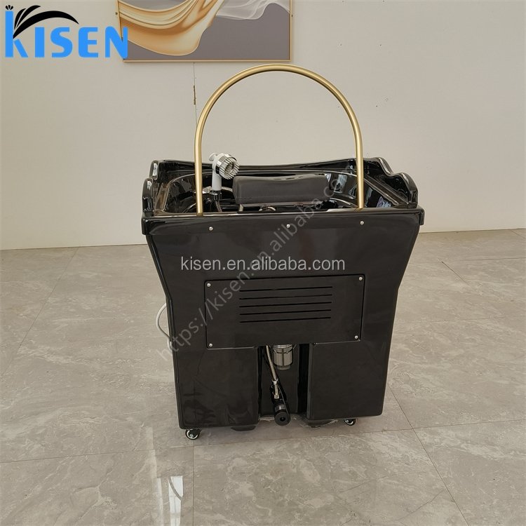 Kisen 60L Water Tank Black Hair Washing Head Therapy SPA Pipeless Portable Shampoo Basin Sink With Steamer For Beauty Bed Use
