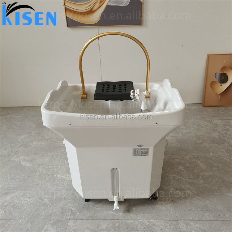 Kisen 60L Water Tank Black Hair Washing Head Therapy SPA Pipeless Portable Shampoo Basin Sink With Steamer For Beauty Bed Use