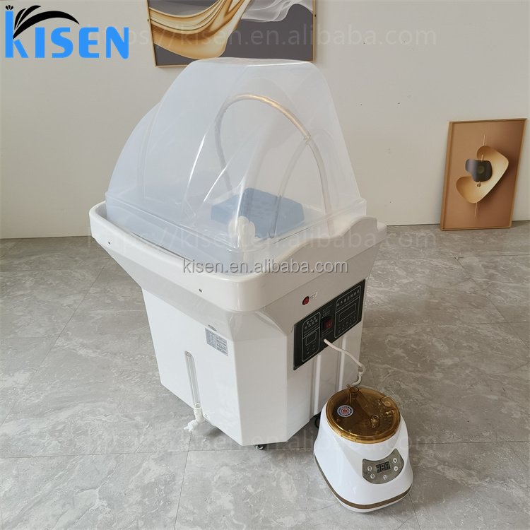 Kisen 60L Water Tank Black Hair Washing Head Therapy SPA Pipeless Portable Shampoo Basin Sink With Steamer For Beauty Bed Use