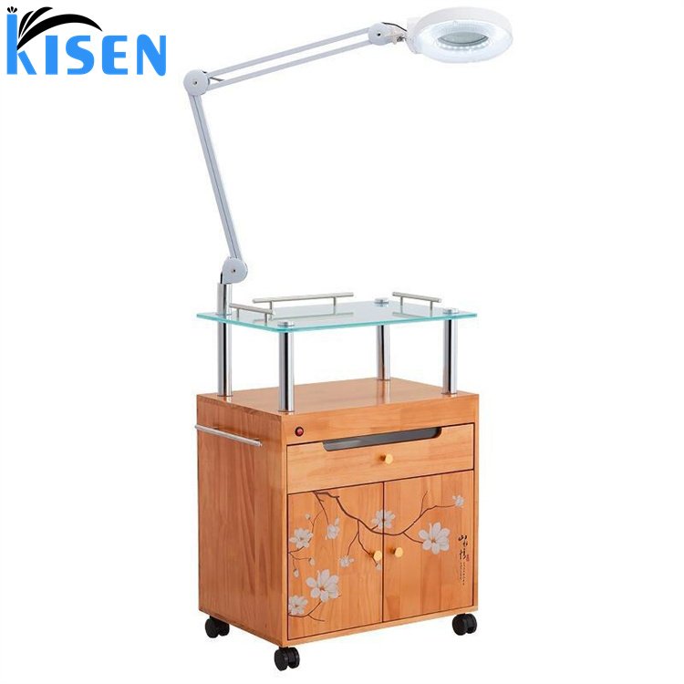 Kisen hot sale white salon furniture beauty hair salon trolley cart multifunction trolleys for beauty salon with led lighting