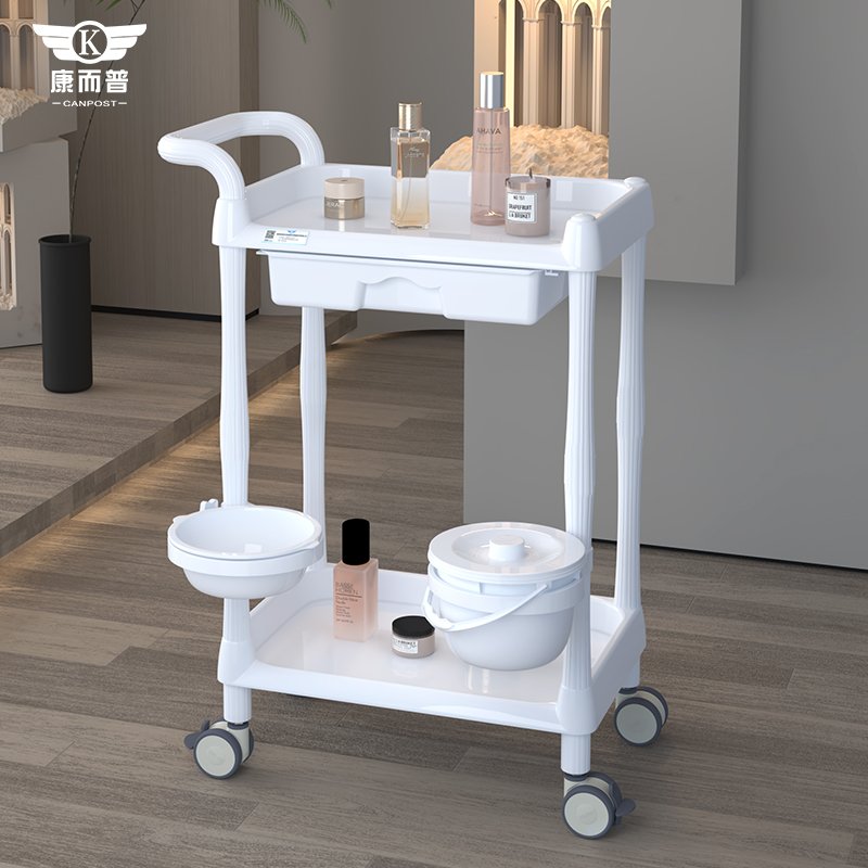 Factory wholesale Wholesale High Quality 4 Wheel ABS Plastic Tools Cart Plastic Beauty SpaTrolley With Two Washbowl