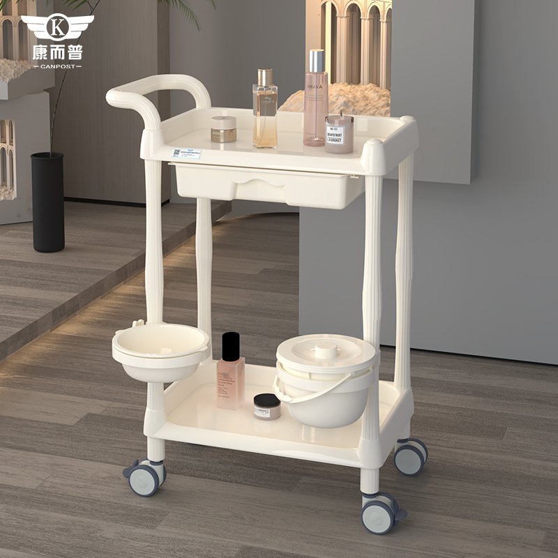 Factory wholesale Wholesale High Quality 4 Wheel ABS Plastic Tools Cart Plastic Beauty SpaTrolley With Two Washbowl