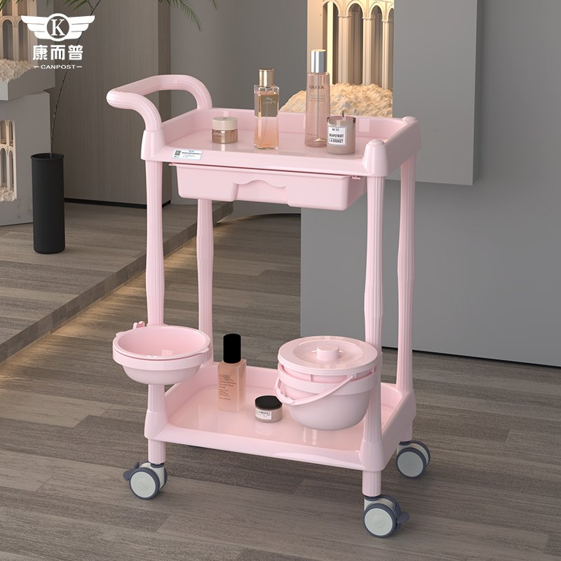 Factory wholesale Wholesale High Quality 4 Wheel ABS Plastic Tools Cart Plastic Beauty SpaTrolley With Two Washbowl