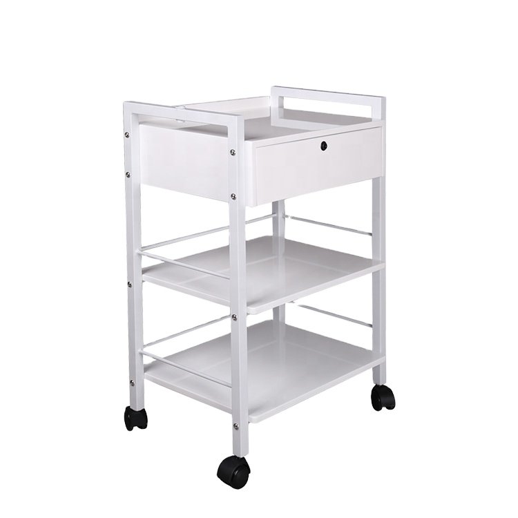 Manufacturer's New Design Barber Cheap Lockable Rolling Metal Beauty Nail Gold Storage Facial Tray Cart