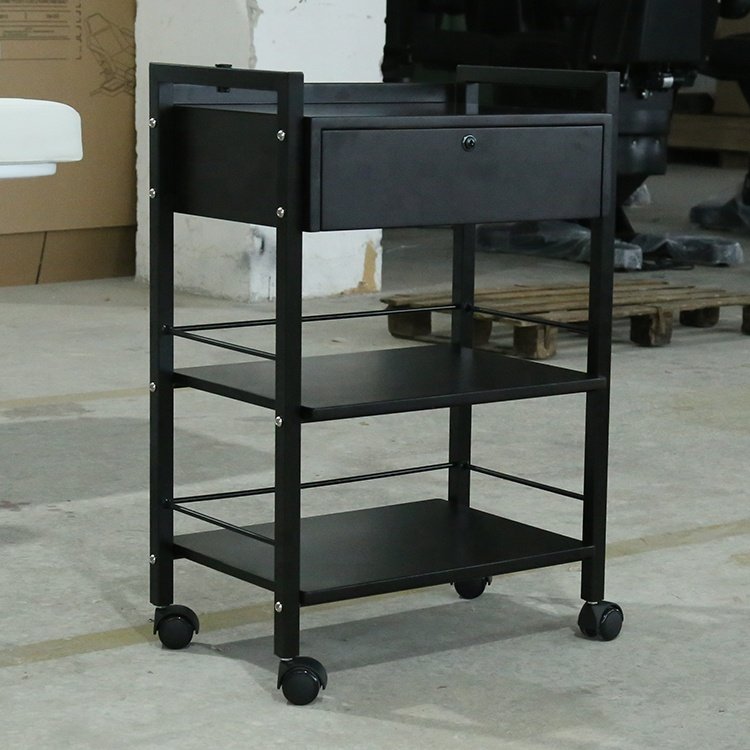 Manufacturer's New Design Barber Cheap Lockable Rolling Metal Beauty Nail Gold Storage Facial Tray Cart