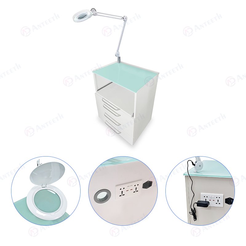 New Dental Medical Mobile Cabinet With Lamp And Socket 3 Drawers Magnifier Mobile Cabinet Dental Trolley Beauty Cart
