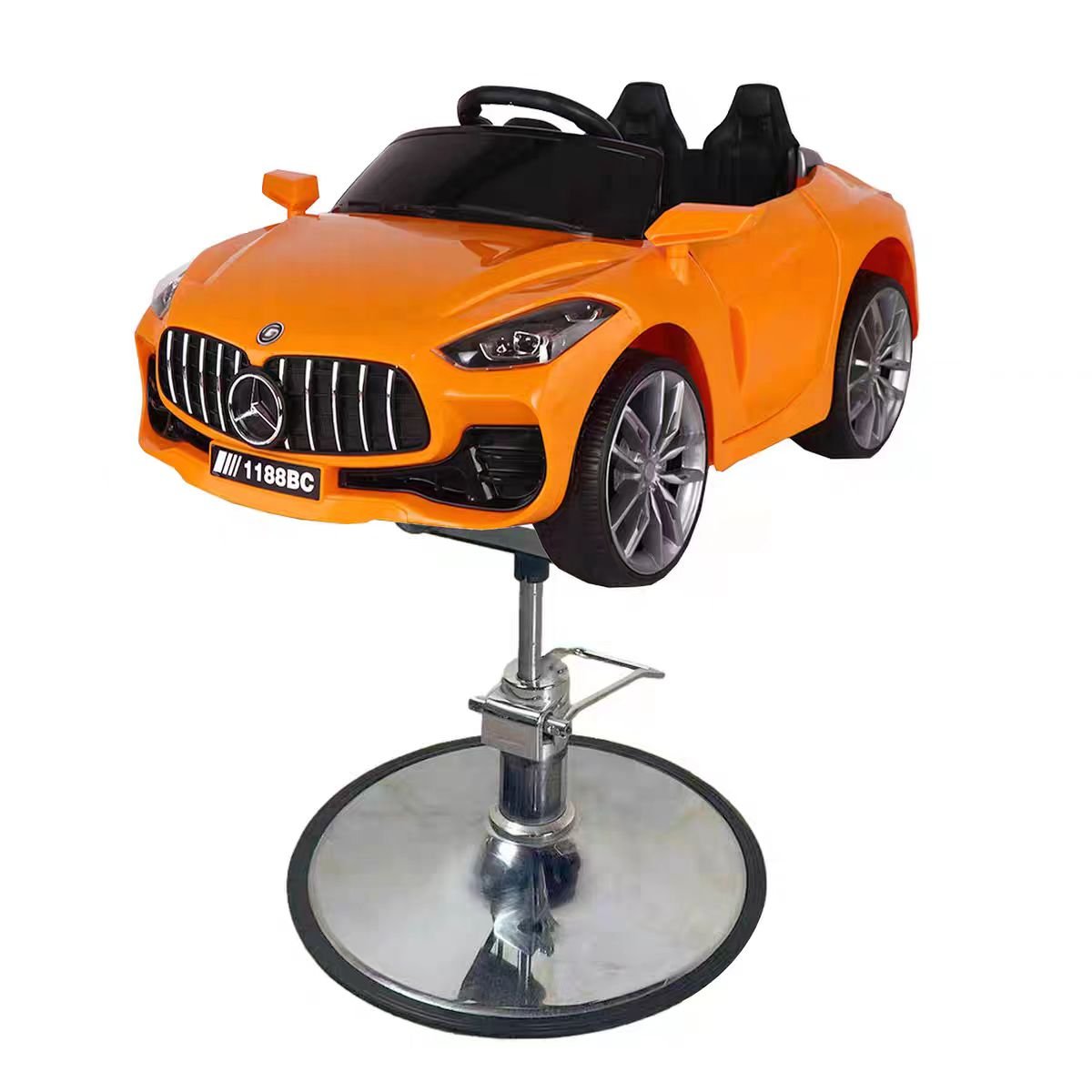 New Arrival Black Cartoon Wheel Barber Chair Salon Furniture Hair Cutting Metal Stainless Steel Beauty Salon for Baby Kids