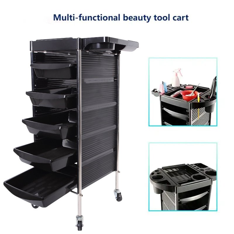Multifunction Salon Furniture Trolley Cart Salon Rolling Cart Extra Hairdresser 5 Drawers Storage Beauty Salon Cart With Wheels