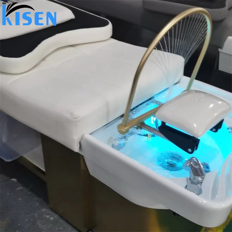 KISEN Luxury Shampoo Bed Chair Washing Hair Bed With Head Therapy Steamer Thai Massage Beauty Hair Salon For Barber Shop