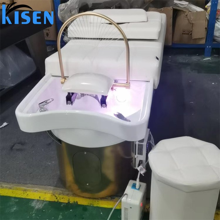 KISEN Luxury Shampoo Bed Chair Washing Hair Bed With Head Therapy Steamer Thai Massage Beauty Hair Salon For Barber Shop