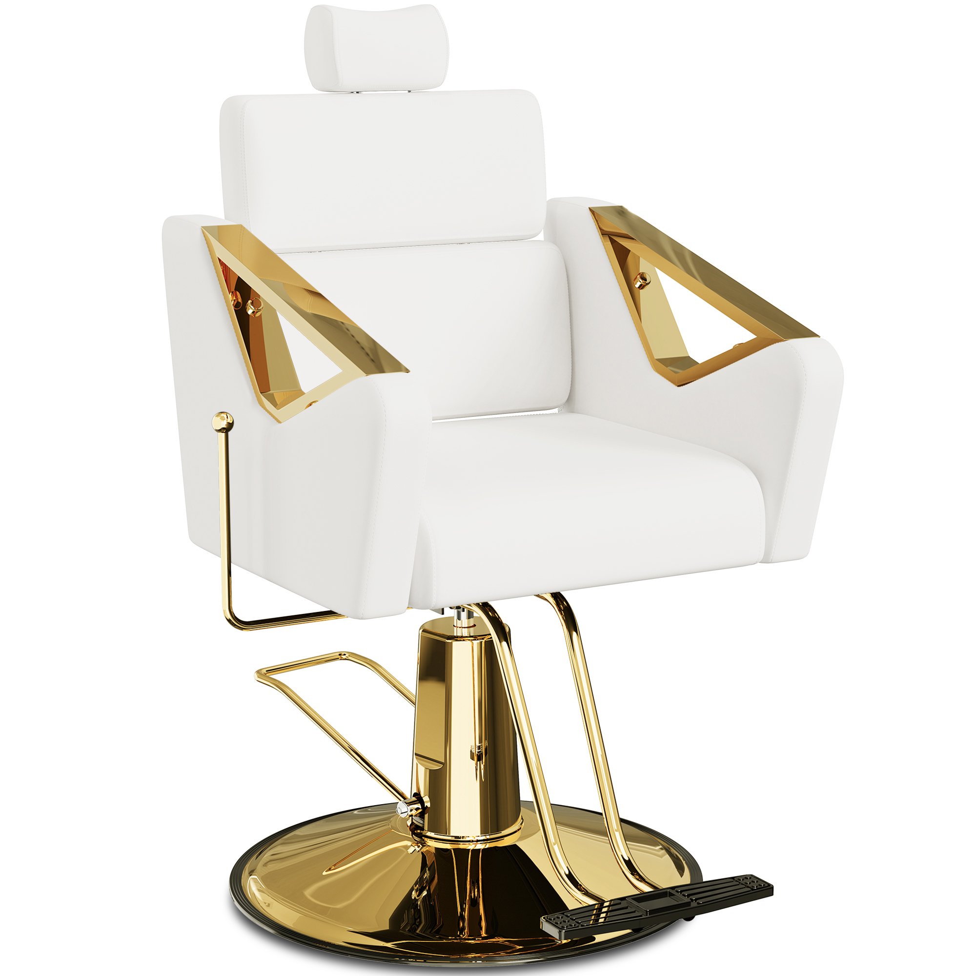 New Style Lower Price Adjustable Backrest Comfortable Seating White and Gold Beauty Styling Salon Chair
