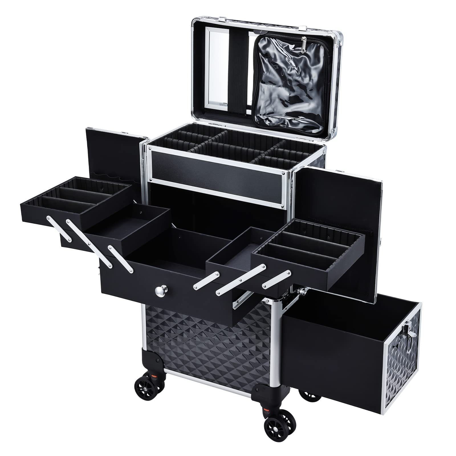 Large Trolley Storage Case Professional Makeup Artist Rolling Train Case Nail Technicians Cosmetology Case