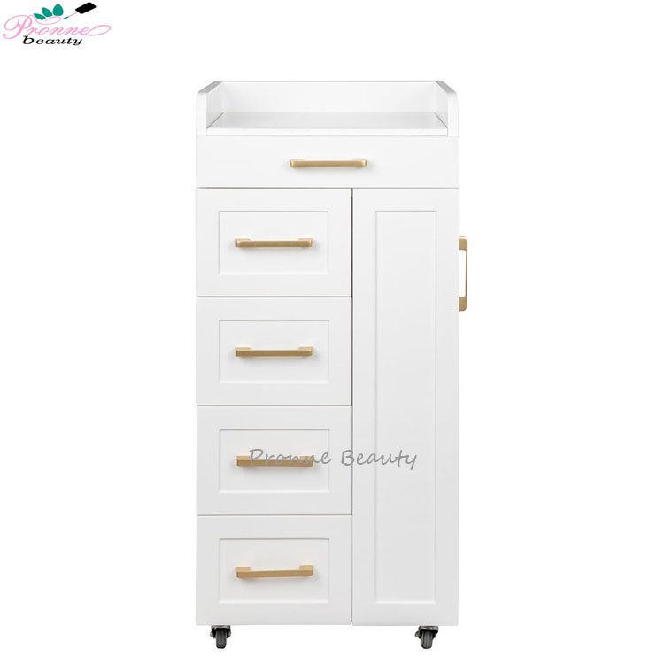modern luxury white&gold beauty spa nail barber styling station hair salon trolley cart with wheels