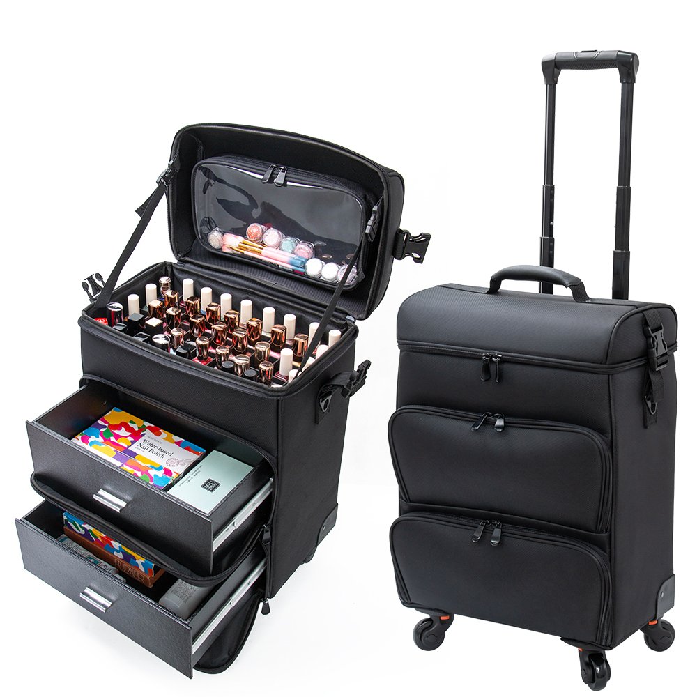 Manicure Nail Salon Furniture Wholesale Beauty Nail Soft Trolley Case With Drawers Travel Makeup Case