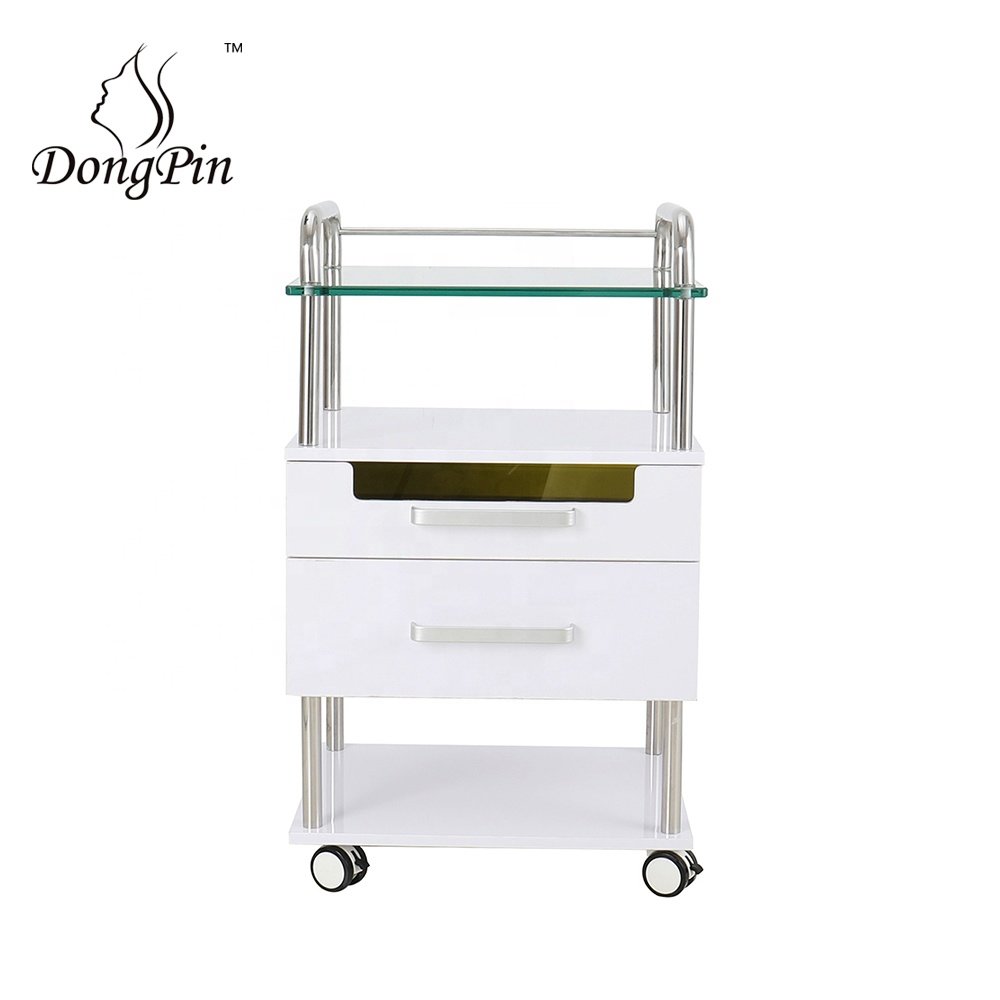 Hospital use medical trolley cart wood beauty salon trolley cart with UV lamp