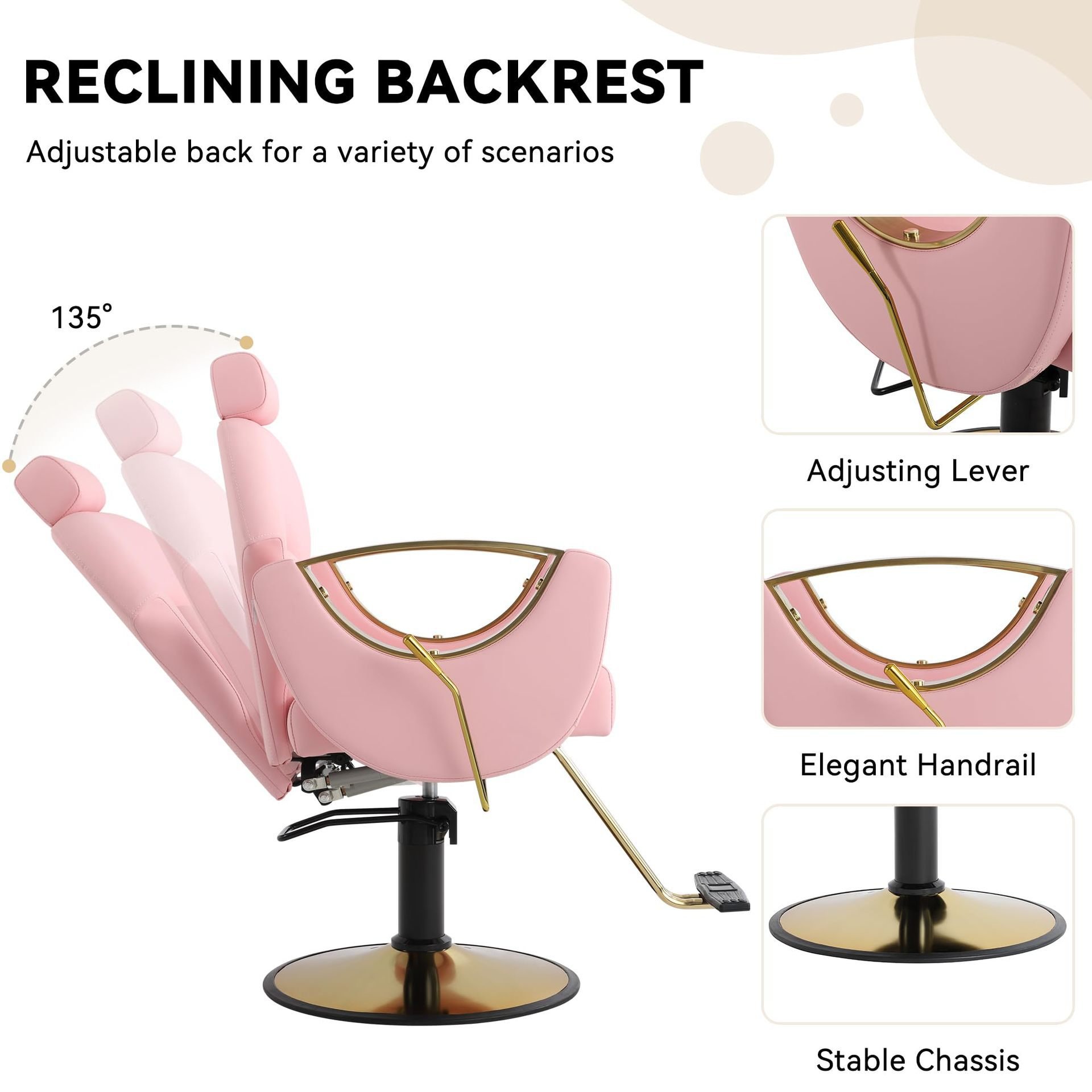 Pink Gold Barber Chair Heavy Duty Reclining Hair Styling Chair Professional Hydraulic Salon Chair for Barbershop