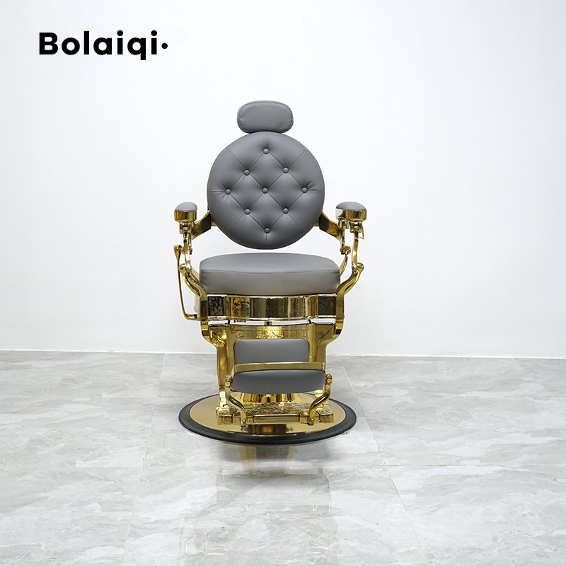 BOLAIQI Factory Price Aluminum Alloy Frame Barber Chair Gold Heavy Duty Hydraulic Pump Grey Barber Chair