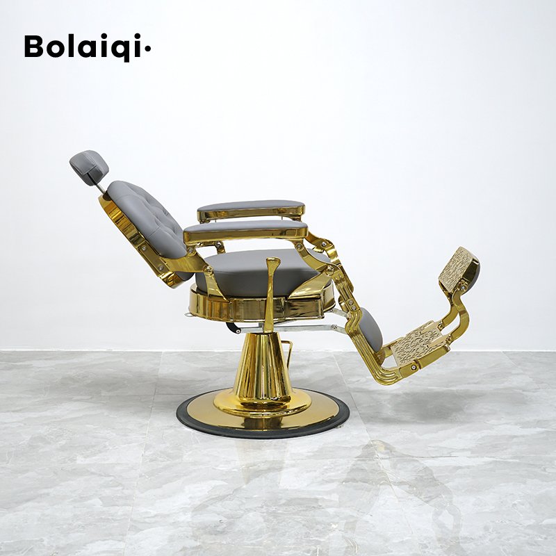 BOLAIQI Factory Price Aluminum Alloy Frame Barber Chair Gold Heavy Duty Hydraulic Pump Grey Barber Chair