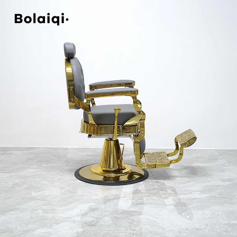 BOLAIQI Factory Price Aluminum Alloy Frame Barber Chair Gold Heavy Duty Hydraulic Pump Grey Barber Chair