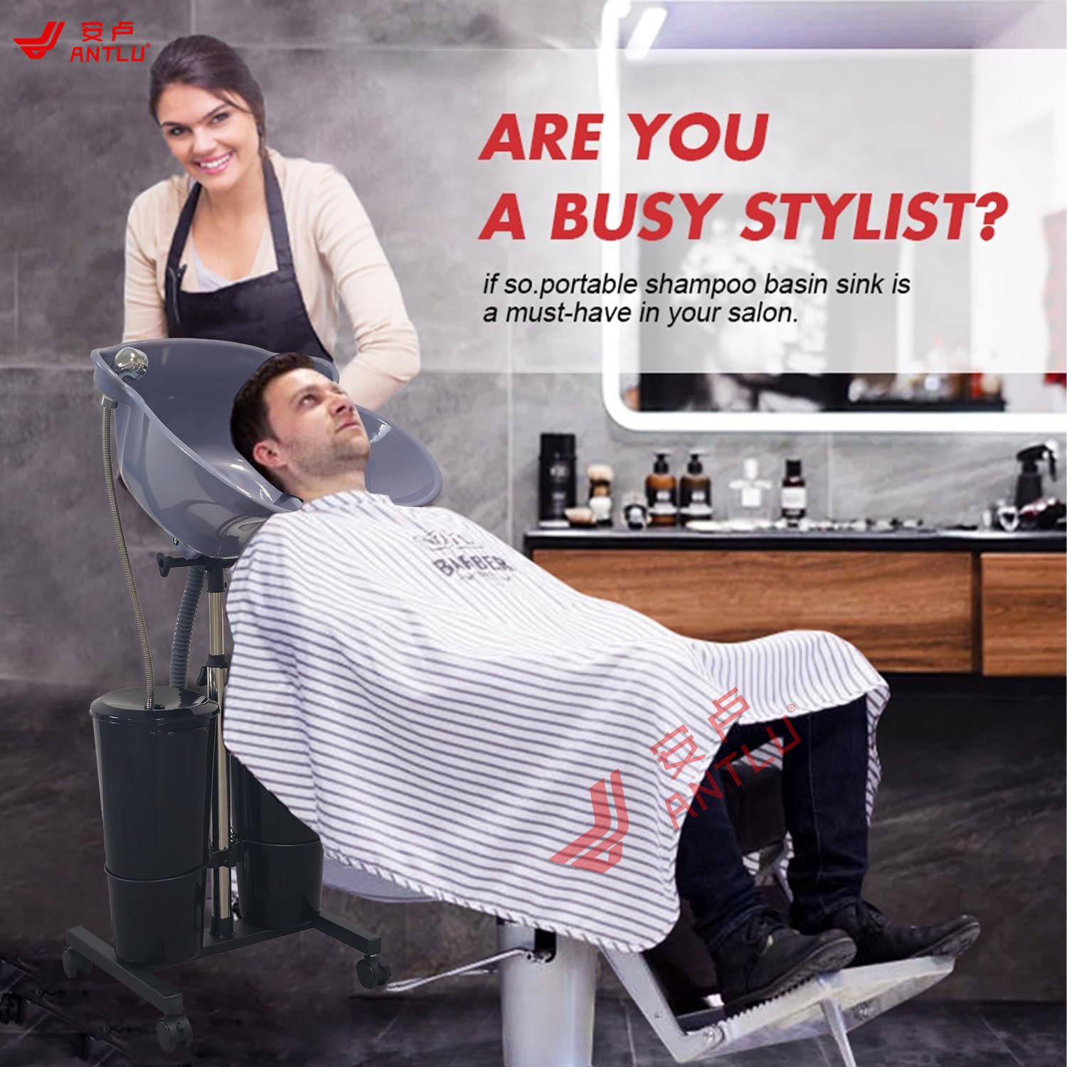 Power-Driven Portable Mobile Shampoo Bowl Hair Washing Sink Barber chair Salon furniture