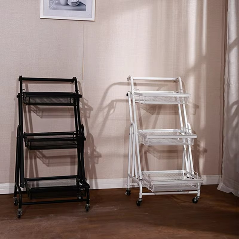 Multifunction Rolling Storage Cart Serving Cart 3 Tier Trolley Stall Parallel Kitchen Folding Trolley Storage Shelving Cart