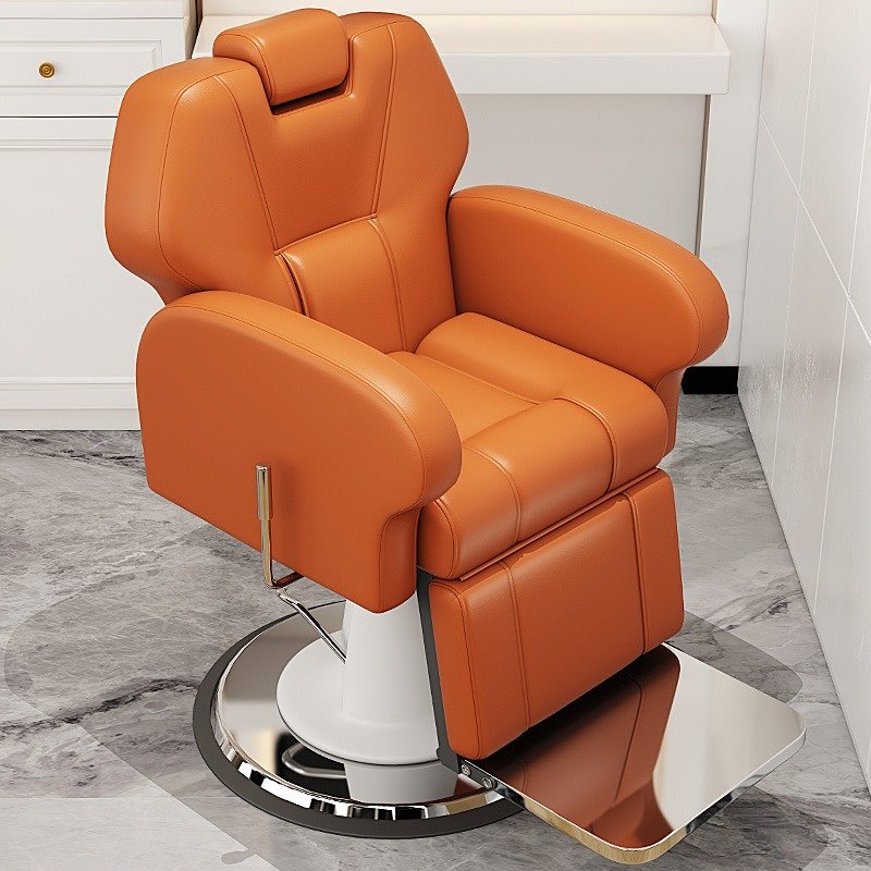 The luxurious white barber chair for hair salon is made of high-end steel structure, which can be tilted and stretched