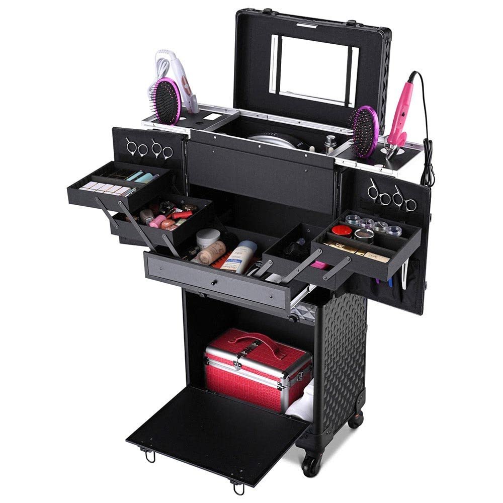 Pro Series Makeup Artists Hair Stylist Salon Rolling barber box with trolley