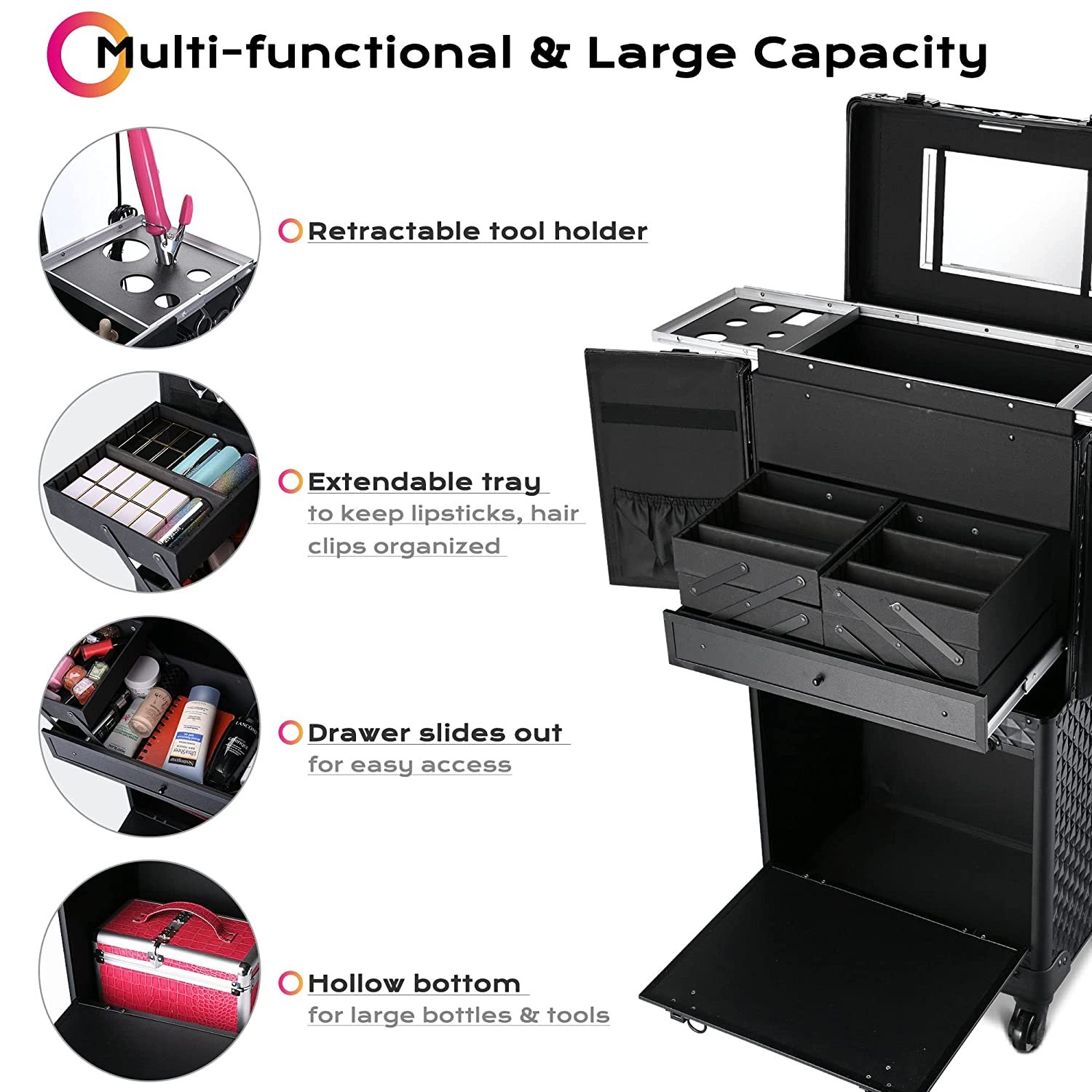 Pro Series Makeup Artists Hair Stylist Salon Rolling barber box with trolley