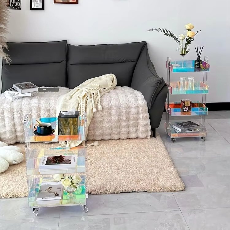 Multi floors Storage basket Plastic glass Dazzling domestic Small Universal wheel cart