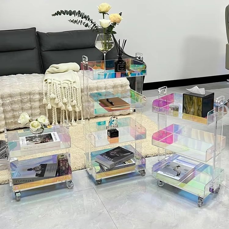 Multi floors Storage basket Plastic glass Dazzling domestic Small Universal wheel cart