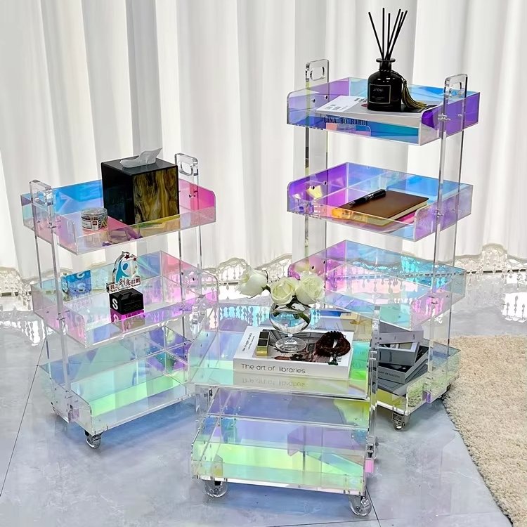 Multi floors Storage basket Plastic glass Dazzling domestic Small Universal wheel cart