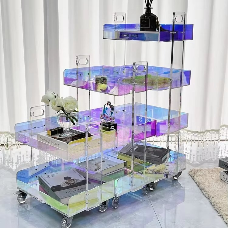 Multi floors Storage basket Plastic glass Dazzling domestic Small Universal wheel cart