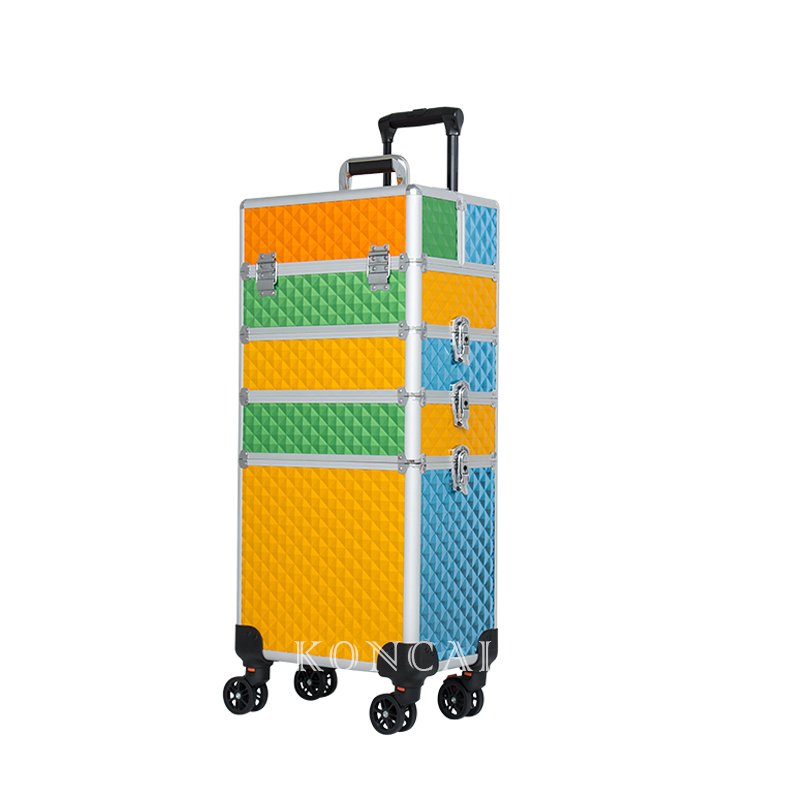 KONCAI Aluminum travel beauty box Cosmetic organizer case make up train rolling makeup trolley nail salon case