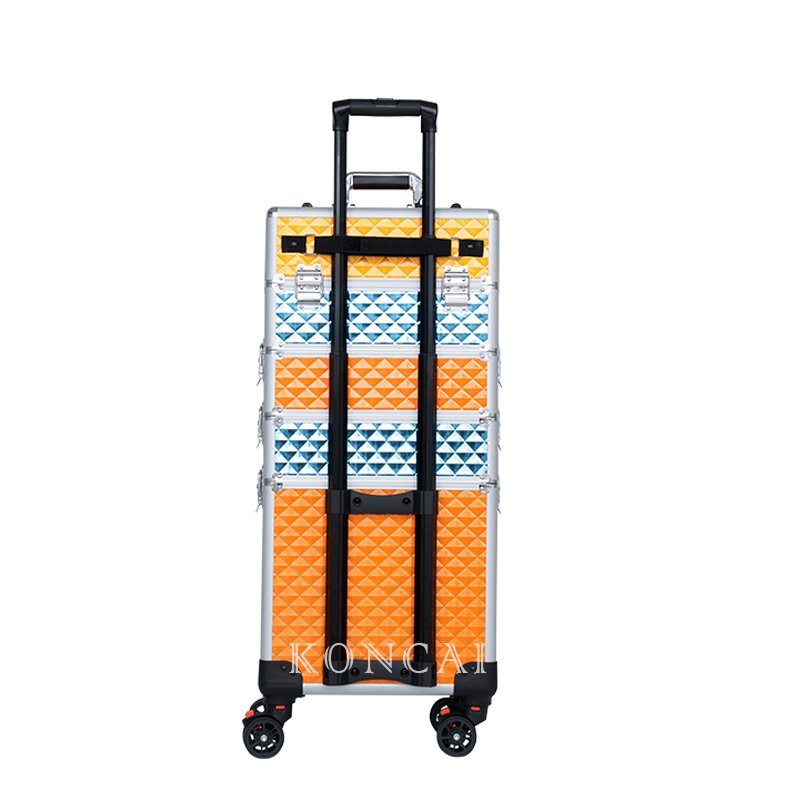 KONCAI Aluminum travel beauty box Cosmetic organizer case make up train rolling makeup trolley nail salon case