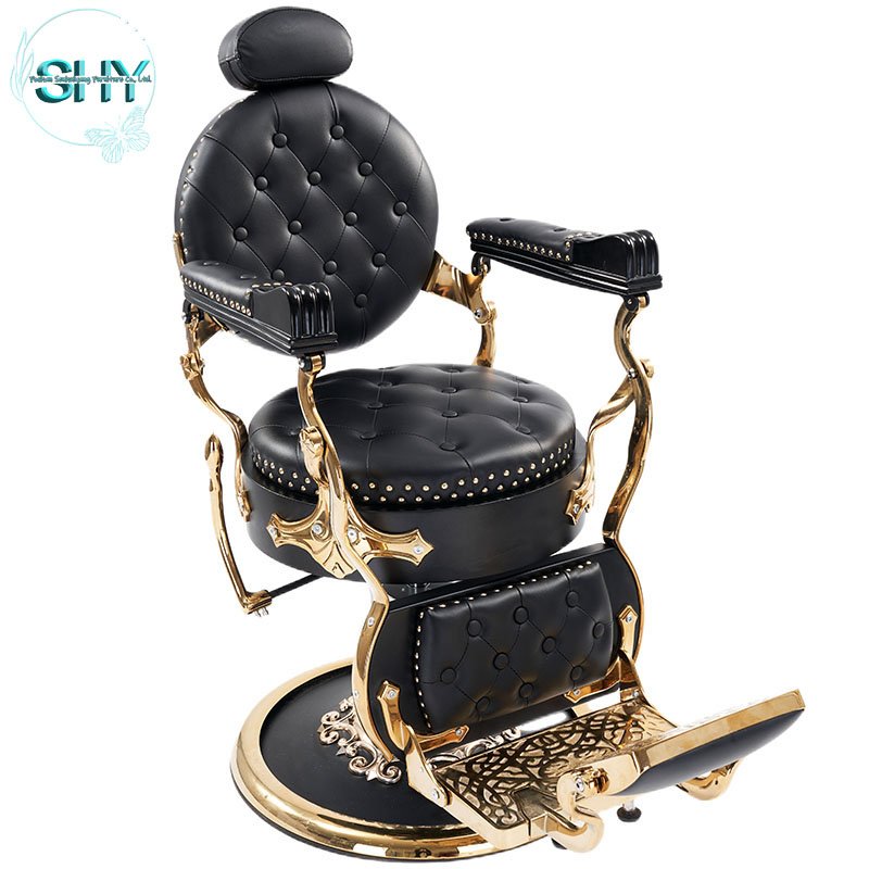 High Quality Vintage Luxury Gold Barber Chair for Beauty and Nail Salons Hydraulic Big Pump Barber Shop Chair