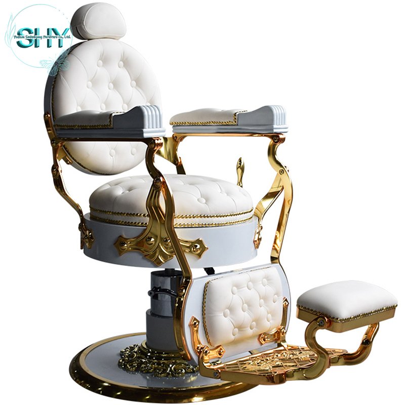 High Quality Vintage Luxury Gold Barber Chair for Beauty and Nail Salons Hydraulic Big Pump Barber Shop Chair