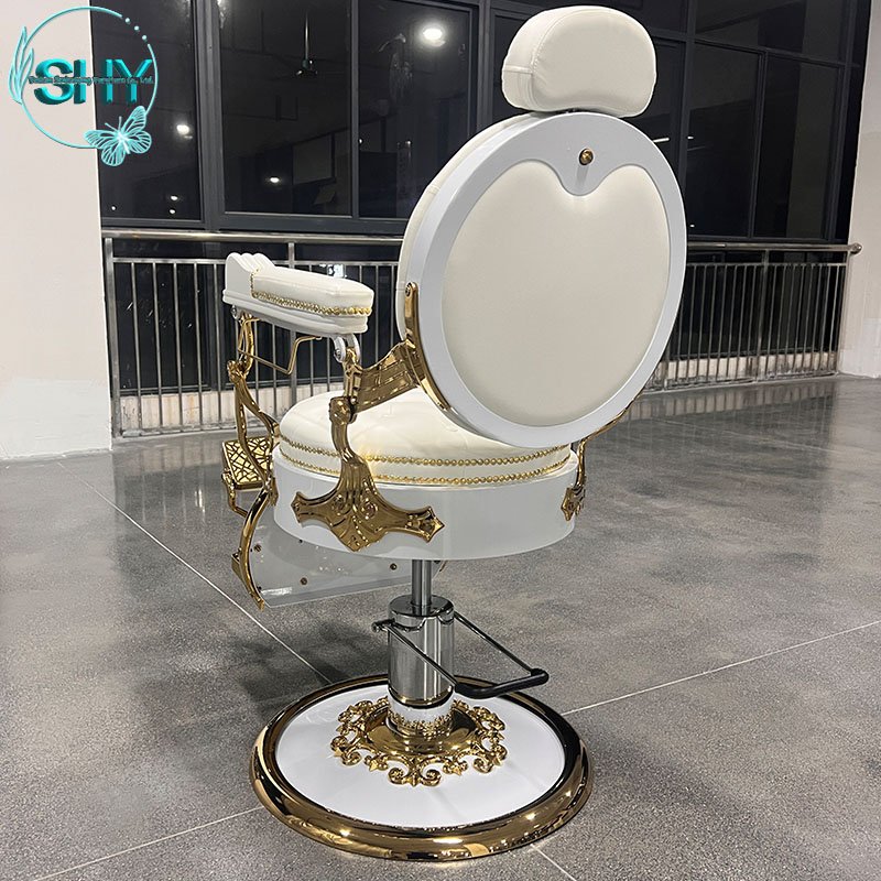 Antique Style Beauty Hairdressing Chair in White Gold Steel Material Salon Barber Chair for Sale for Hair Styling