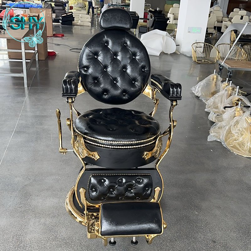 Antique Style Beauty Hairdressing Chair in White Gold Steel Material Salon Barber Chair for Sale for Hair Styling
