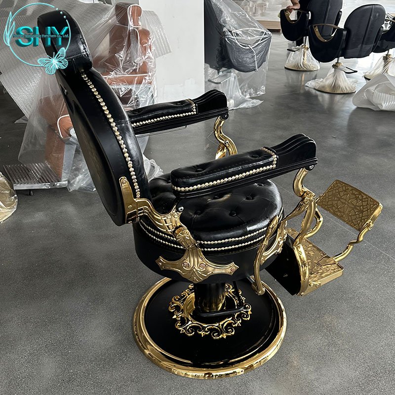 Antique Style Beauty Hairdressing Chair in White Gold Steel Material Salon Barber Chair for Sale for Hair Styling