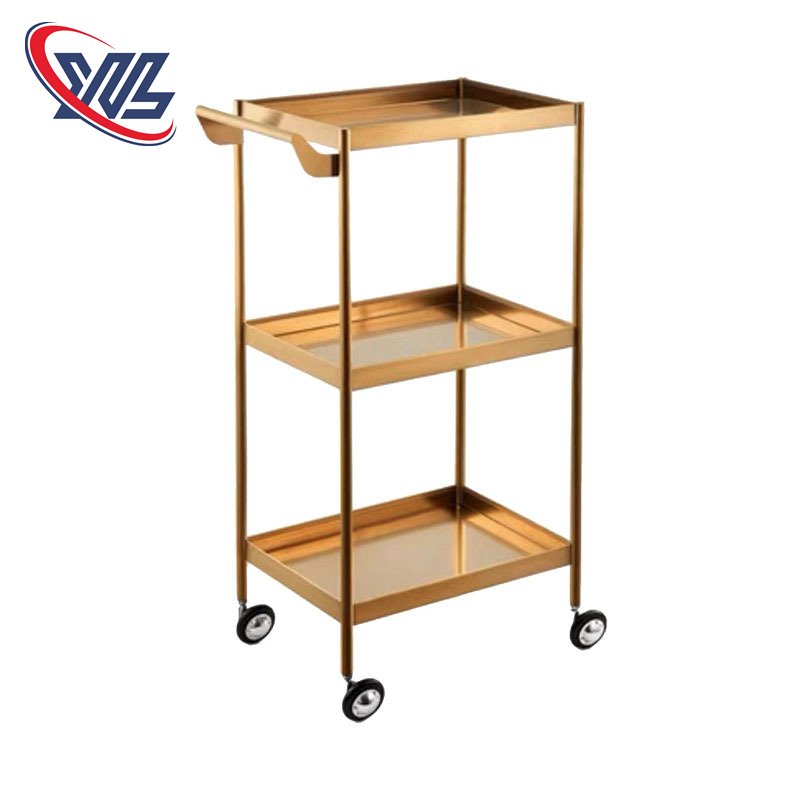 Barber Shop Tool Cabinet Hot Dyeing Trolley Golden Stainless Steel Material Strong