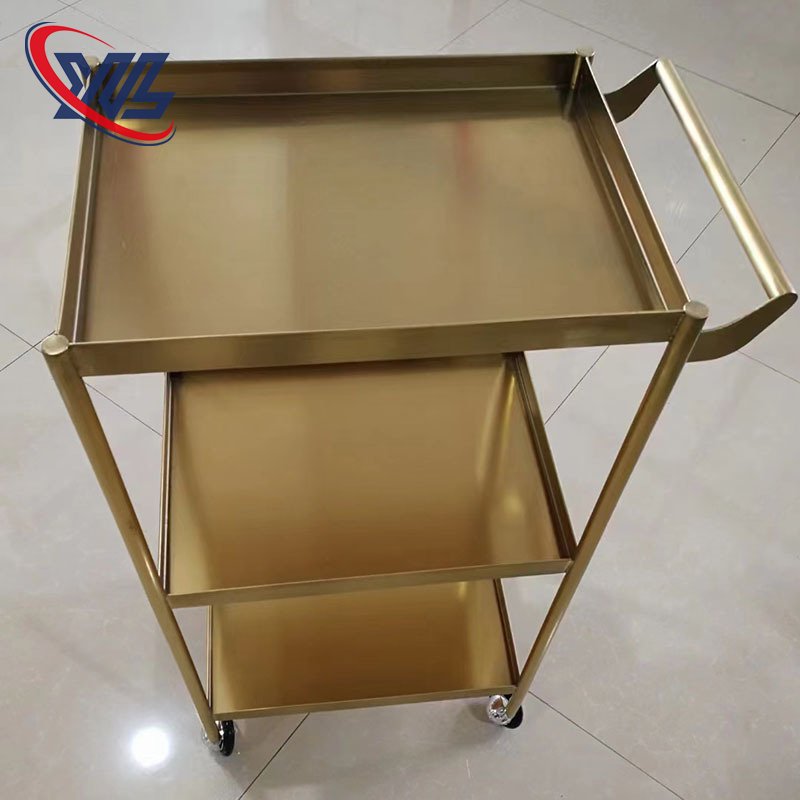 Barber Shop Tool Cabinet Hot Dyeing Trolley Golden Stainless Steel Material Strong