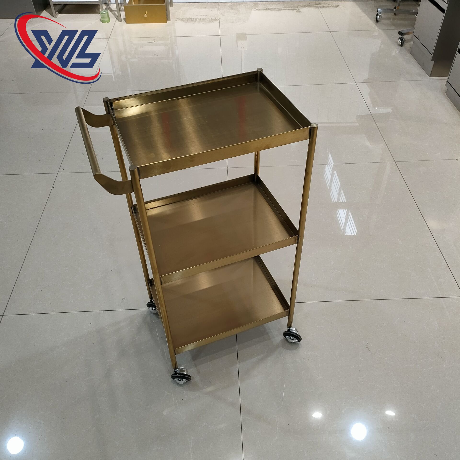 Barber Shop Tool Cabinet Hot Dyeing Trolley Golden Stainless Steel Material Strong