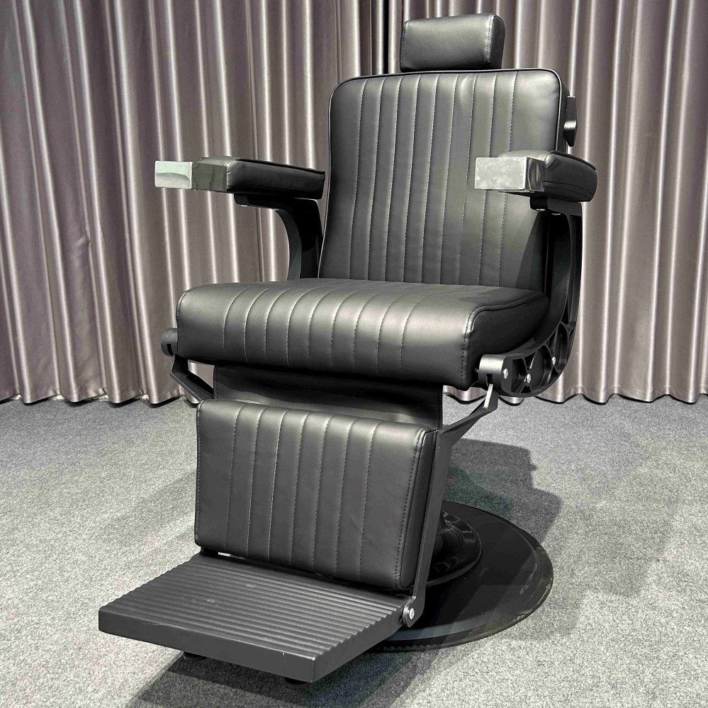 Modern Luxury Styling Chair for Beauty Salon Heavy Duty Black Hydraulic Leather Barber Chair with Reclining Feature PU Material