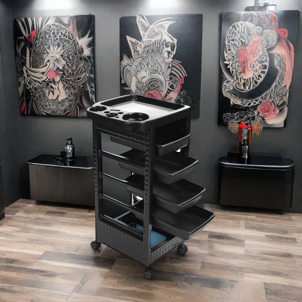 Hair Styling Salon Trolley Cart with Wheels and 4 Drawers Salon Rolling Cart for Hair Stylist, Hairdresser, Beauty, Tattoo