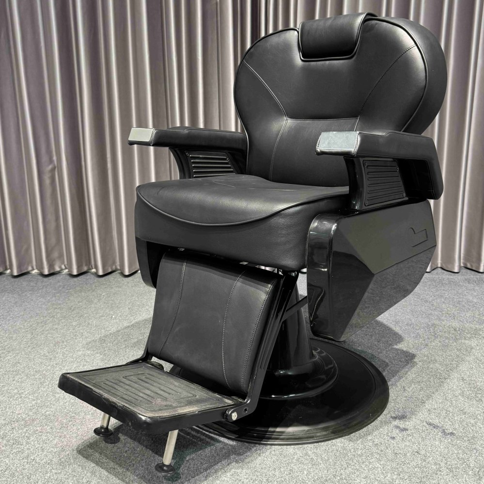 Modern Black Barber Chair with Heavy Duty Pump Cheap Hair Salon Furniture for Beauty Salon Leather and Wood Material