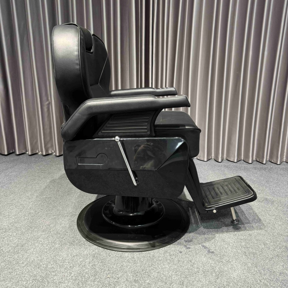 Modern Black Barber Chair with Heavy Duty Pump Cheap Hair Salon Furniture for Beauty Salon Leather and Wood Material