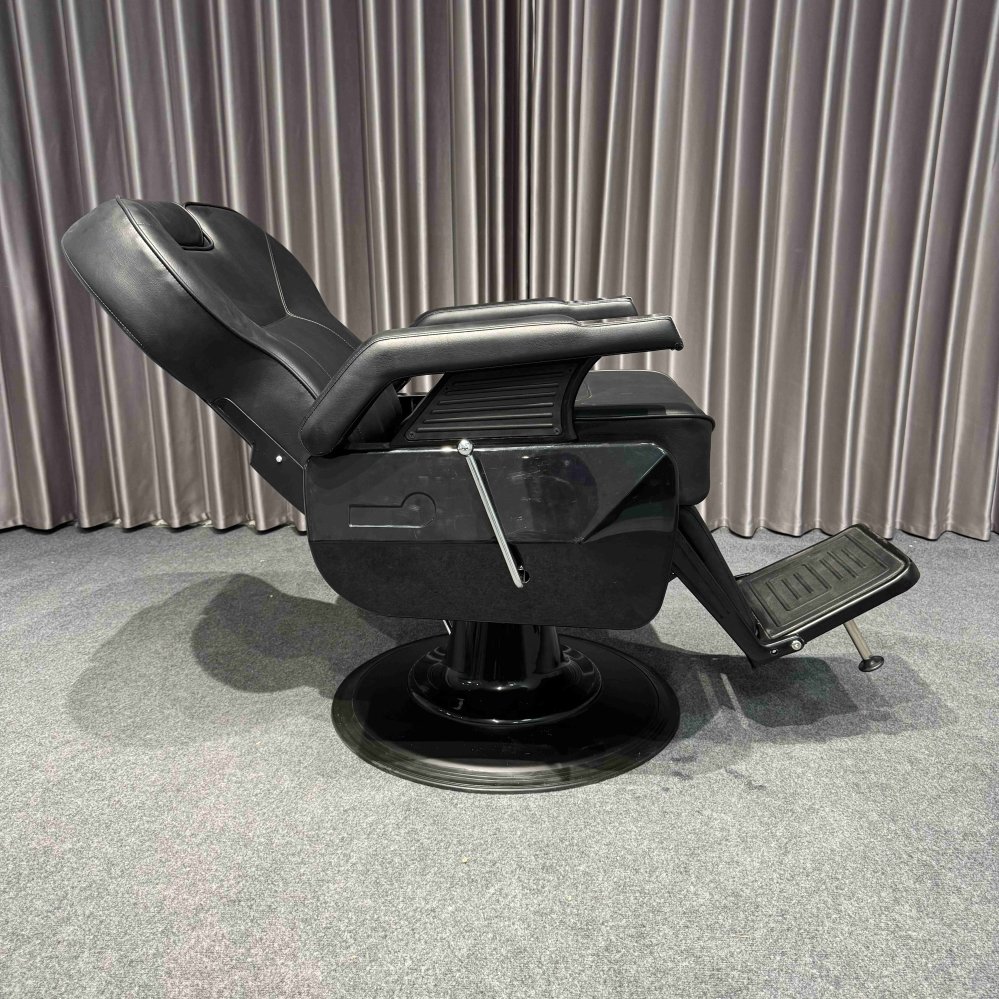 Modern Black Barber Chair with Heavy Duty Pump Cheap Hair Salon Furniture for Beauty Salon Leather and Wood Material