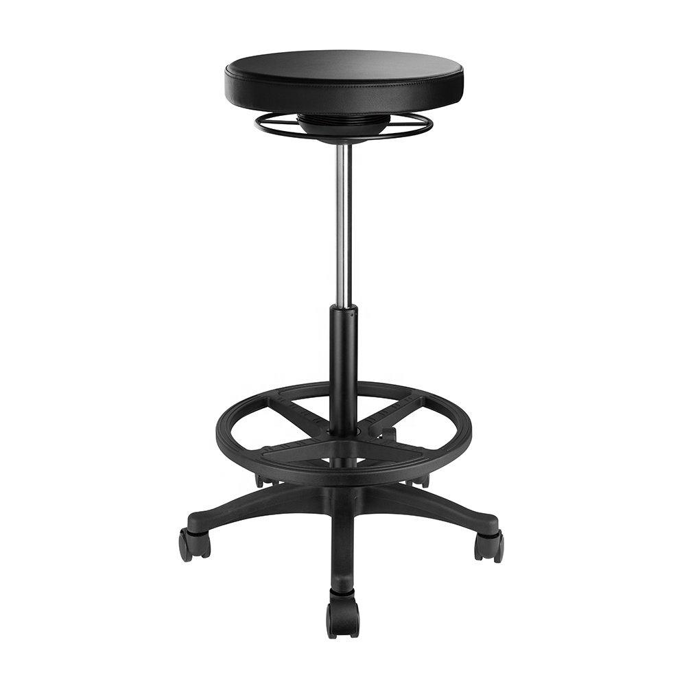 Home Office Lounge Backless Faux Leather Bar Chair With Footrest Ergonomic Height Adjustable Round Stool With Wheel