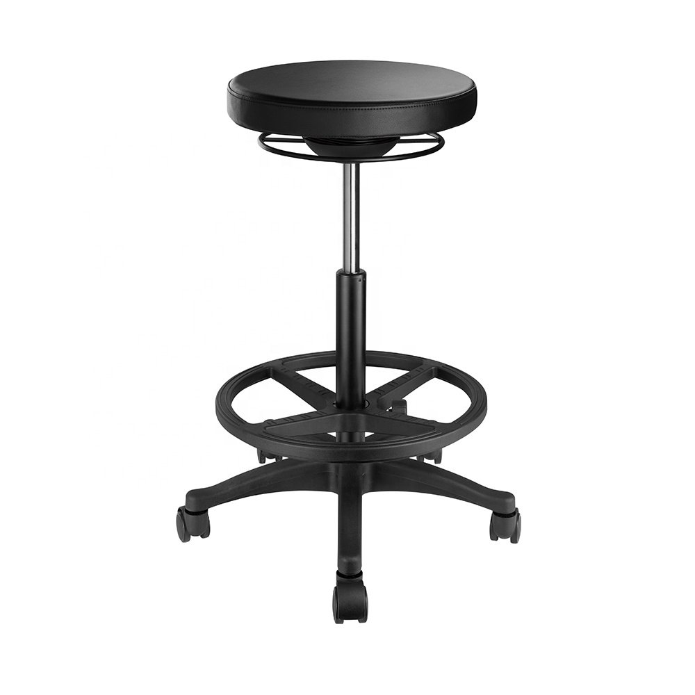 Home Office Lounge Backless Faux Leather Bar Chair With Footrest Ergonomic Height Adjustable Round Stool With Wheel